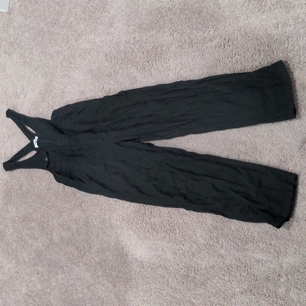 Urban Outfitters Black Linen-Blend Overalls Jumpsuit